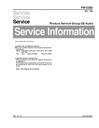 Philips FW-C250 Service Information Prod. Serv. Group CE Audio A01-168 (2001-12-13) - (6.831Kb) Part 1/4 - pag. 16