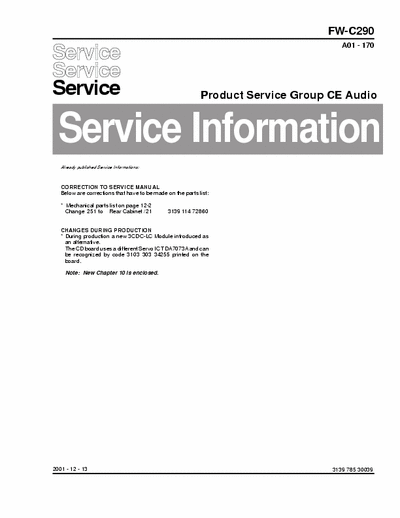 Philips FW--C290 Service Information Prod. Serv. Group CE Audio - (6,66Mb) Part 1/4 - pag. 16