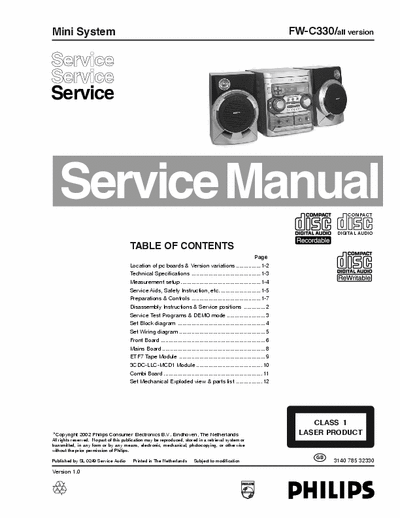 Philips FW-C330 Service Manual Mini System HiFi All Version - (15.396Kb) 1/8 Part File - pag. 72
