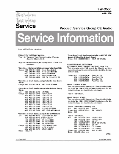 Philips FW-C550 Service Information Prod. Serv. Group CE Audio A01-156 (15-01-2002) - (6.945Kb) Part 1/4 - pag. 22