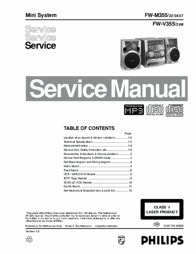 Philips FW-M355,  FW-V355 Service Manual Mini HiFi Ver. /22 /34 /37 /21M - (19.144Kb) Part 1/9 - pag. 78