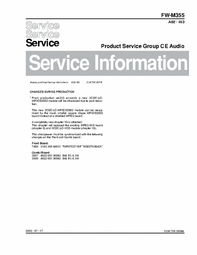 Philips FW-M355 Service Information Product Group CE Audio A02-163 (2002-07-17) - (6.480Kb) Part 1/4 - pag. 16
