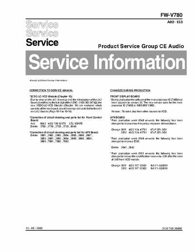 Philips FW-V780 Service Information Product Group CE Audio A02-153 (13-05-2002) - (7.045Kb) Part 1/4 - pag. 19