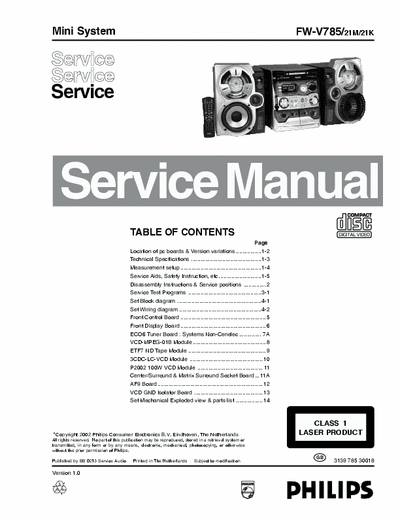 Philips FW-V785 Philips Mini Audio System Model: FW-V785 Service Manual