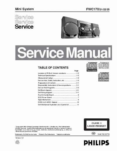 Philips FWC170 Service Manual Mini System HiFi Type /21 /22 /25 - (12.939Kb) 6 Part File - pag. 54