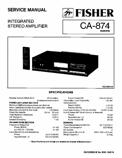 Fisher CA874 integrated amplifier