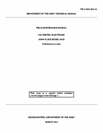 Fluke 803D Army Field Operation and Maintenance