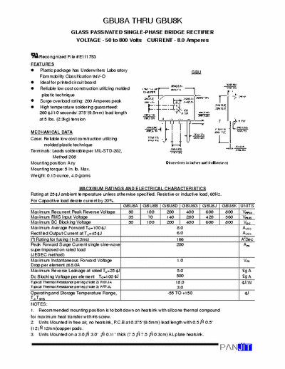  GBU8A GBU8A - GBU8K single pase bridge rectifier