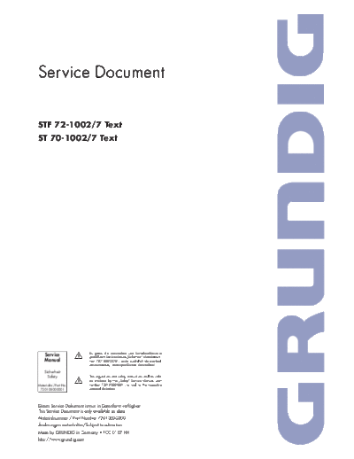 Grundig STF 72-1002/7 text Service document STF 72-1002/7 text and ST 70-1002/7 text