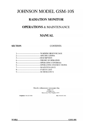 Wm.B.Johnson and associates GSM 10s Geiger counter manual with schematic