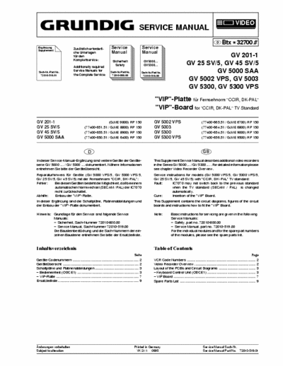 GRUNDIG GV5300 GV201,GV25,GV45,GV5000,GV5003,GV