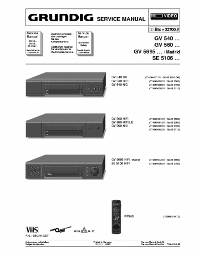 Grundig GV5695, SE5106, GV560, GV540 Service Manual Video Recorder (serie GB, HIFI, NIC, Madrid) - (Tot. File 9.023Kb) Part 1/5 - Pag. 168
