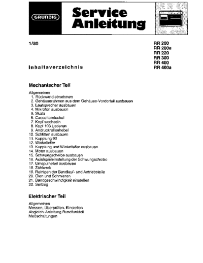 Grundig RR 200 RR 220 RR 300 RR 400 service manual