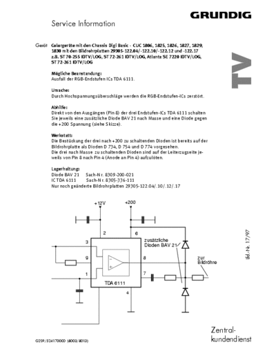 Grundig Grundig Grundig TDA6111 Service Bulletin-CUC 1806, CUC1825,CUC1826,CUC1827,CUC1829,CUC1830