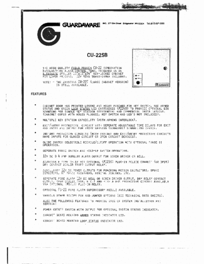 Guardaware CU-22 Guardaware CU-22 burglar alarm manual.