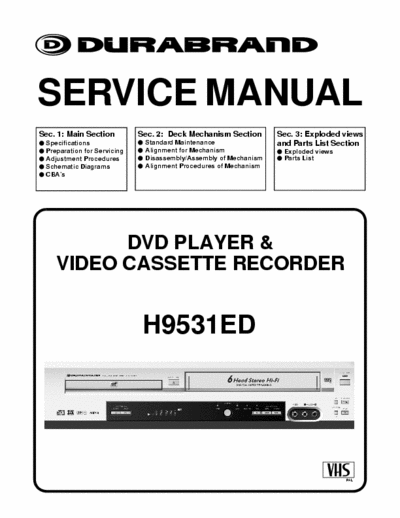 DURABRAND H9531ED Service Manual - VHS Recorder 6 Head HiFi, DVD MP3 Player - (11.613Kb) pag. 98