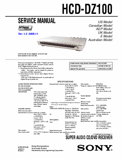 Sony HCD-DZ100 Service manual for HCD-DZ100