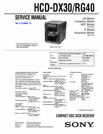 SONY HCD-RG40 SERVICE MANUAL