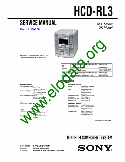 sony HCD-RL3 Sony MHC-RL3 component system service manual