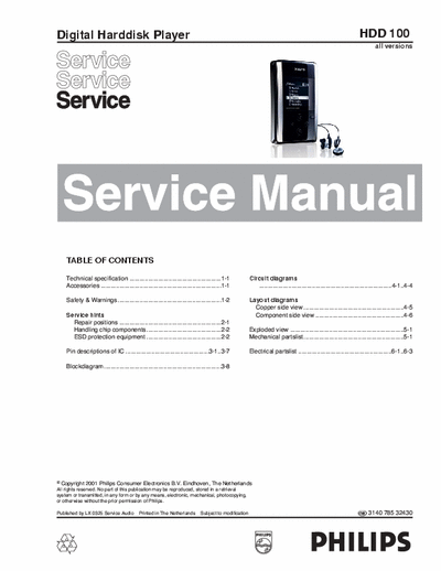 Philips HDD100 Philips Digital Hard Disc Player  Model: HDD100
Service Manual
