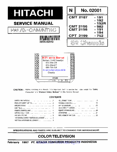HITACHI CMT1487, CMT2187 Service Manual