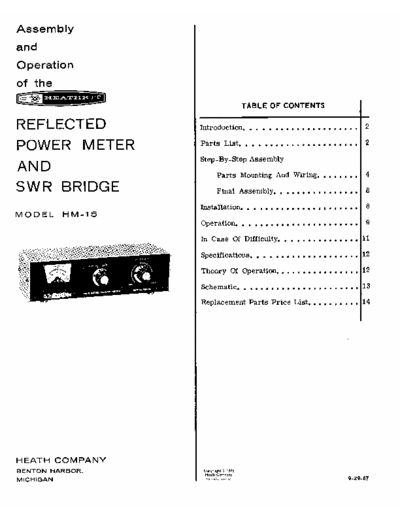 Heathkit HM-15 Heathkit HM-15 Assembly and Operation Manual