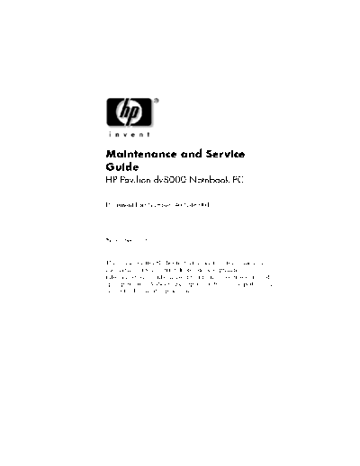 HP Pavilion Service Manual for both Intel and AMD Turion model Laptops. Full dissassembly and parts list. Bluetooth, WiFi, FireWire and USB. Document is Zip