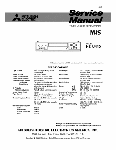 Mitsubishi HS-U449 Service Manual Video Cassette Recorder - (8.787Kb) Part 1/4 - pag. 76