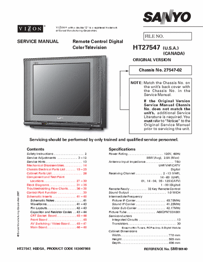 sanyo ht27546 service manual