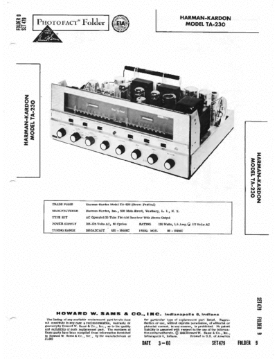 HARMAN KARDON TA230 STEREO FESTIVAL Harman Kardon Stereo Festival TA230 schematic