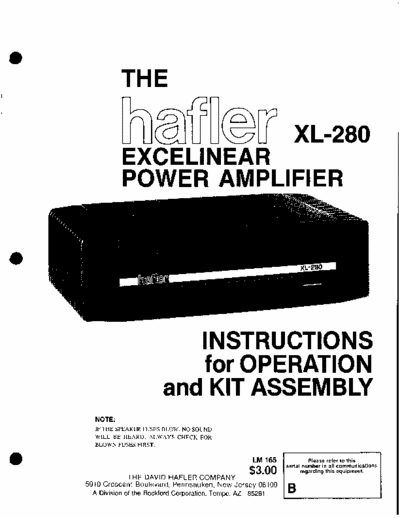 Hafler XL280 power amp Hafler XL280 power amp