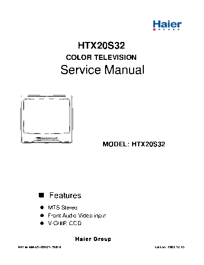 Haeir HTX20S32 Haier Model Service Manual and Schematic Diagrams