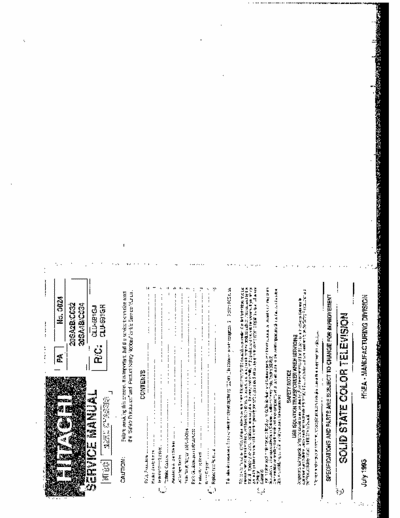 Hitachi 20SA2B Hitachi Solid State Color Television
Models: 20SA2B/C032, 20SA4B/C034
Chassis: M2XU
Service Manual