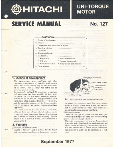 Hitachi Uni-Torque Motor Service Manual for Uni-Torque motor used in various Hitachi direct drive turntables