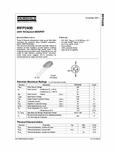 Fairchild IRFP240B 200V N-Channel MOSFET