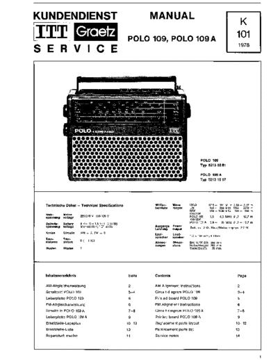 ITT-Graetz Polo 109, Polo 109 A service manual