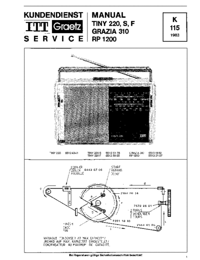 ITT Graetz Tiny 220 Grazia 310 RP 1200 service manual