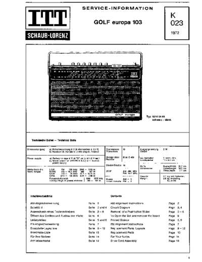 ITT Schaub-Lorenz Golf europa 103 service manual