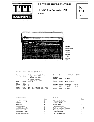 ITT Schaub-Lorenz Junior automatic 103 service manual