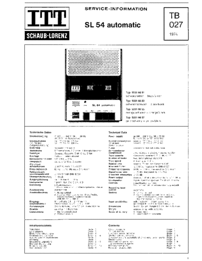 ITT Schaub-Lorenz SL 54 automatic service manual