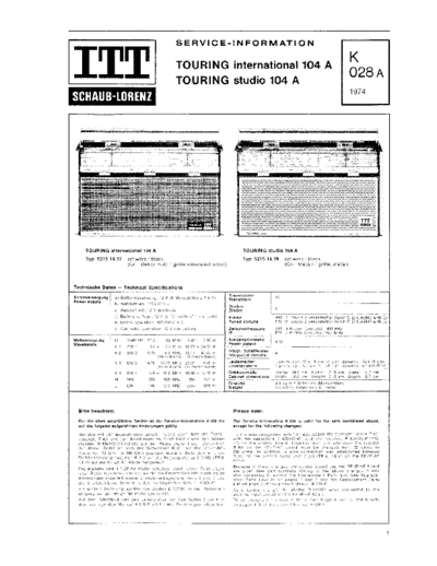 ITT Schaub-Lorenz Touring international 104 A service manual