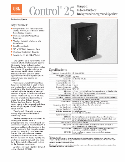 JBL Control 25 Compact Speaker Owner Manual