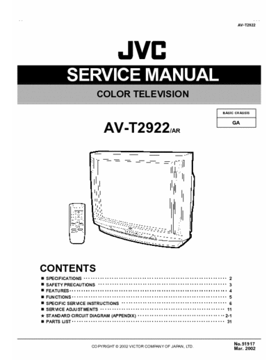 JVC AV-T2922/AR Service manual for the JVC AV-T2922 television set.