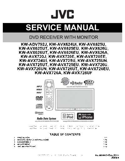 JVC KW-AVX624, AVX625... AVX728 4SERVICE MANUAL 
KW-ADV792J, KW-AVX624UI, KW-AVX625U, 
KW-AVX625UT, KW-AVX625EU, KW-AVX626U, 
KW-AVX626UT, KW-AVX626EU, KW-AVX626A, 
KW-AVX720J, KW-AVX720E, KW-AVX720EE, 
KW-AVX724UI, KW-AVX725U, KW-AVX725UN, 
KW-AVX725UT, KW-AVX725EU, KW-AVX726U, 
KW-AVX726UN, KW-AVX726UT, KW-AVX726EU, 
KW-AVX726A, KW-AVX728UF