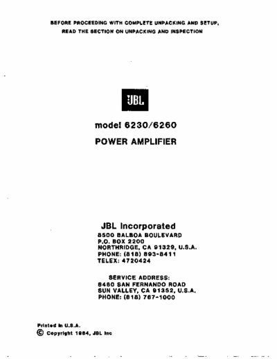 JBL 6230, 6260 power amplifier