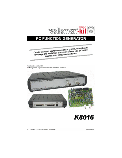 Velleman K8016 (PCG10) PC Function Generator K8016 (PCG10) Assembly manual (with circuit diagrams)