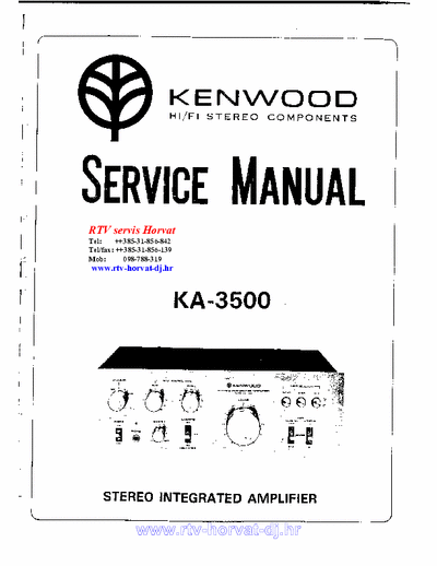 Kenwood KA-3500 13 page scanned service manual for Kenwood HI/FI stereo integrated amplifier model # KA-3500