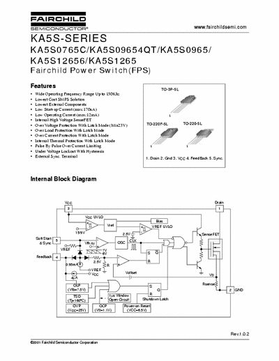 FAIRCHILD SEMICONDUCTOR KA5S SERIES Power Supply IC Regulator (Monitors)