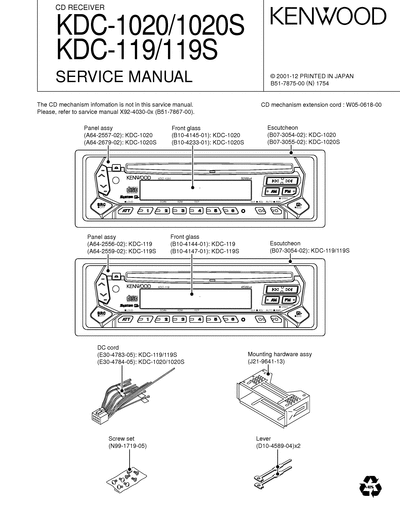 kenwood KDC-119/1020 CD RECEIVER SERVICE MANUAL