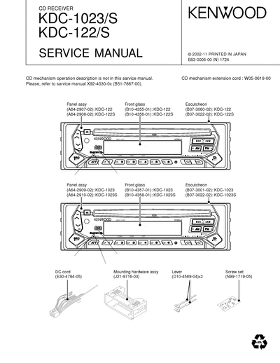 kenwood KDC-1225/1023 CD RECEIVER SERVICE MANUAL